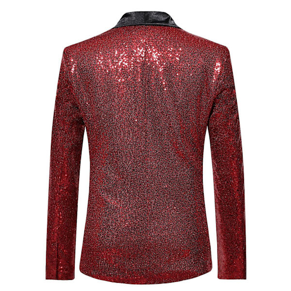 Herr Sequin Casual Blazer Fest Bröllop Höst Vinter Regelbunden Rock Casual Jacka（XL Vinröd）