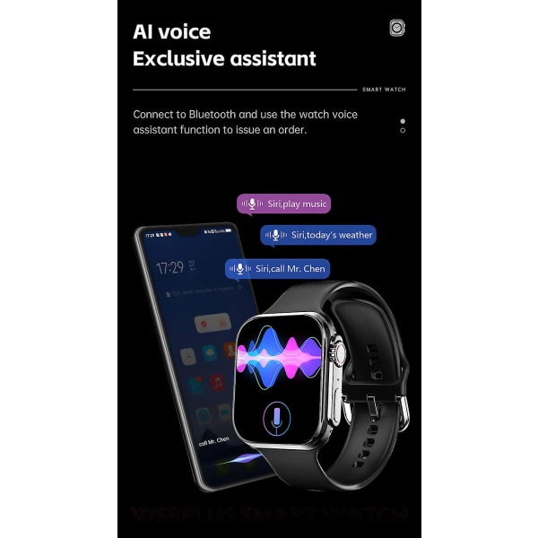Ws8 Plus 2.0\" Trådløs lading Bluetooth-samtale Smart Watch（Svart）