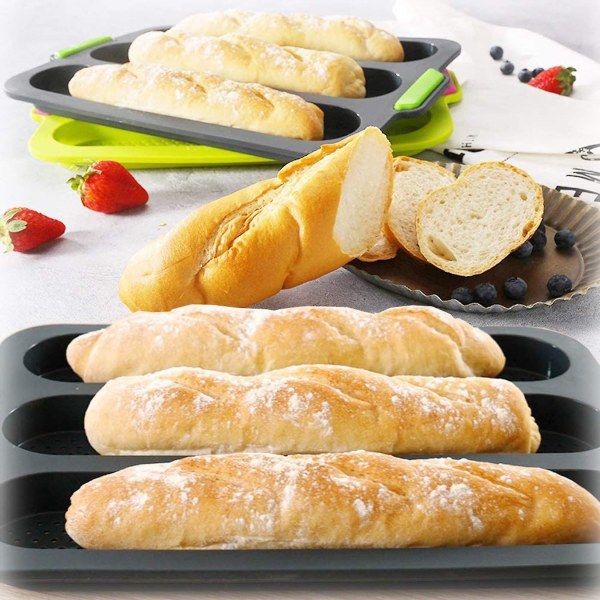 Silikon brødform for baking, non-stick baguetteform i silikon med håndtak