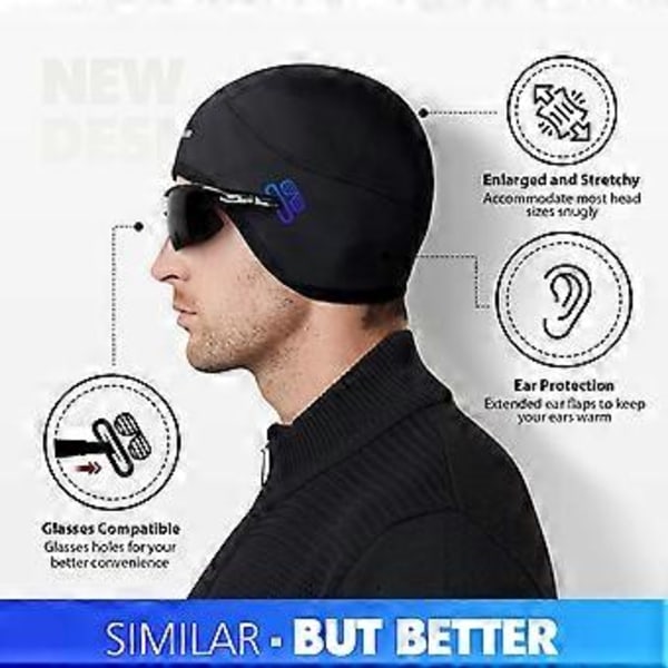 XYC Skull Cap Hjelmforing med Brillehuller, Vinter Termisk Cykelhue til Mænd & Kvinder, Cykelhue Beanie-sort