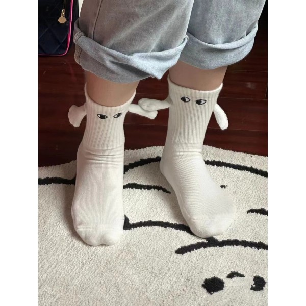 2pcs white cp magnetic holding hands socks,funny expressions