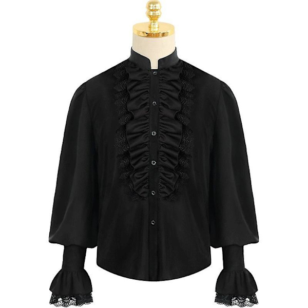 Pirat Skjorte Til Mænd Middelalder Cosplay T-Shirt Kostume（XL Sort）