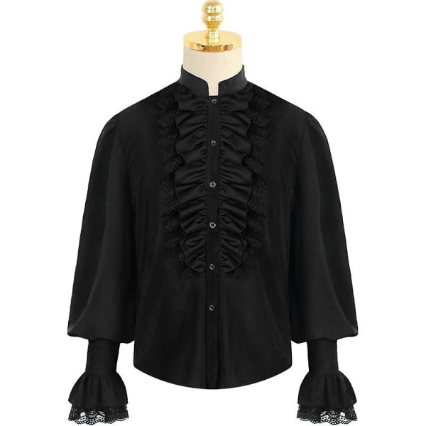 Piratskjorte for menn Medieval Cosplay T-skjorte kostyme (XL svart)