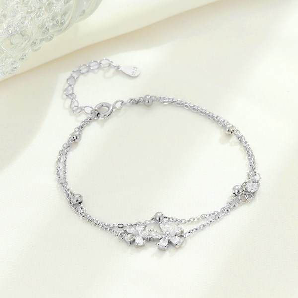 Flower double layer bracelet, s925, special jewelry