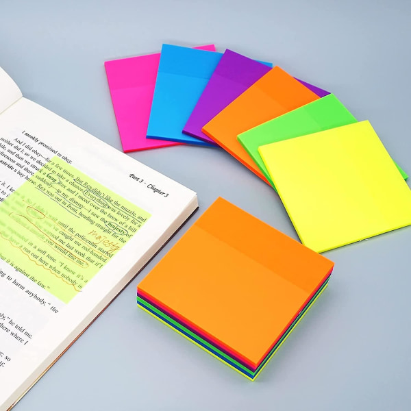 300 Psc Transparenta klisterlappar - Färgglada vattentäta Post It-lappar, 75 mm*75 mm färg för studenter, läsning, lärande