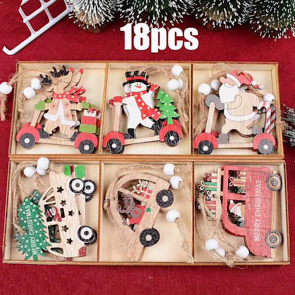 18 stk Julepynt i Tre, Juler Trepynt, Julepynt i Tre