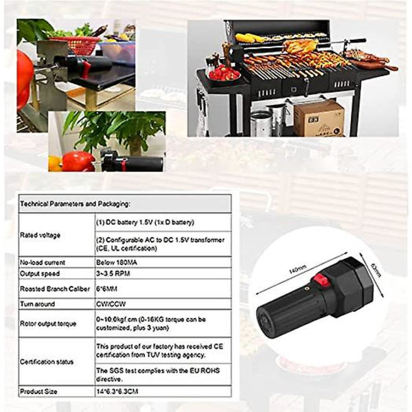 1,5V Grillspydmotor (batteridrevet) Sort Elektrisk Grillmotor Grillspydholder Tilbehør