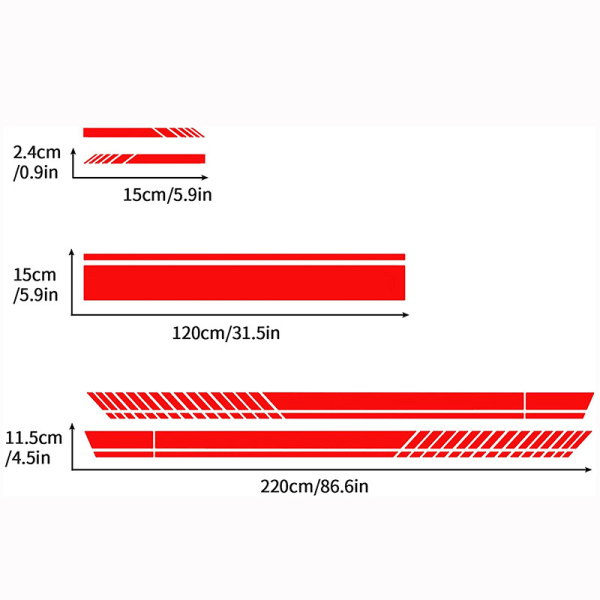 Bilstrikere i vinyl for panser, karosseri og sideskjørt - Racing Stripe-klistremerker for biler - Vinylklistremerker for støtfanger (rød)