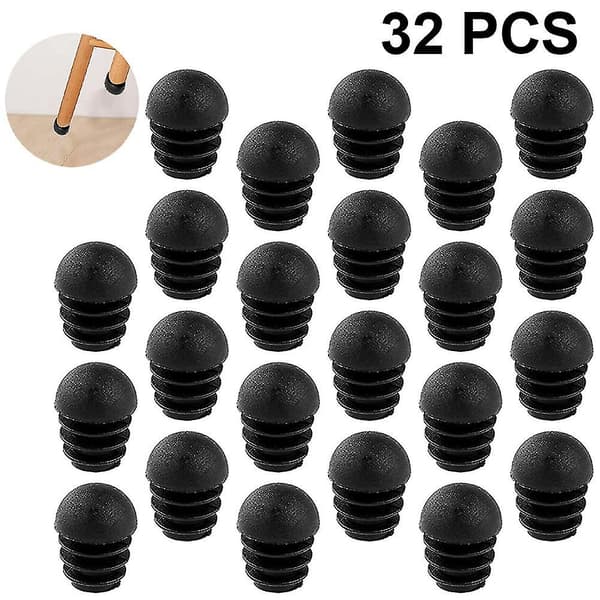 32 stk rørplugger, runde endehetter, rør, lamellplugger (25 mm svart)