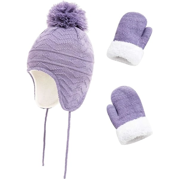 Kids Winter Hat with Mittens and Baby Warm Fleece Hat, Knitted Ha