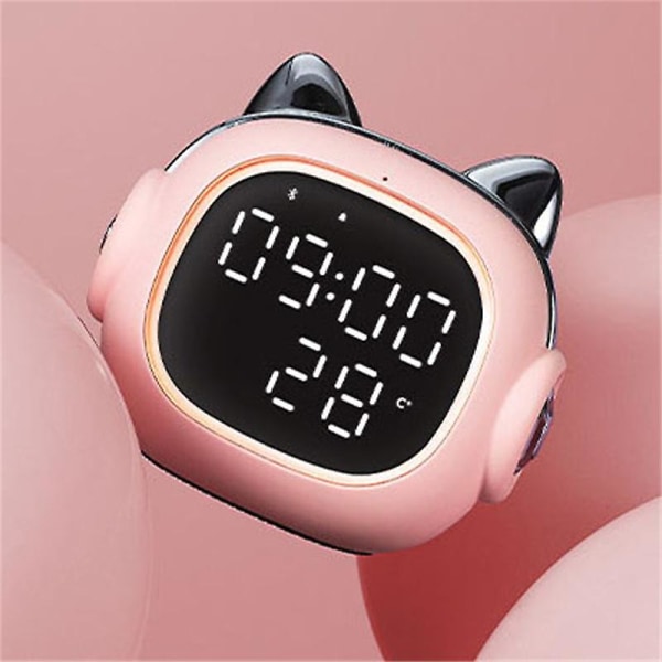 Funny Cat Digital Alarm Clocks med Bluetooth Speak - Rosa