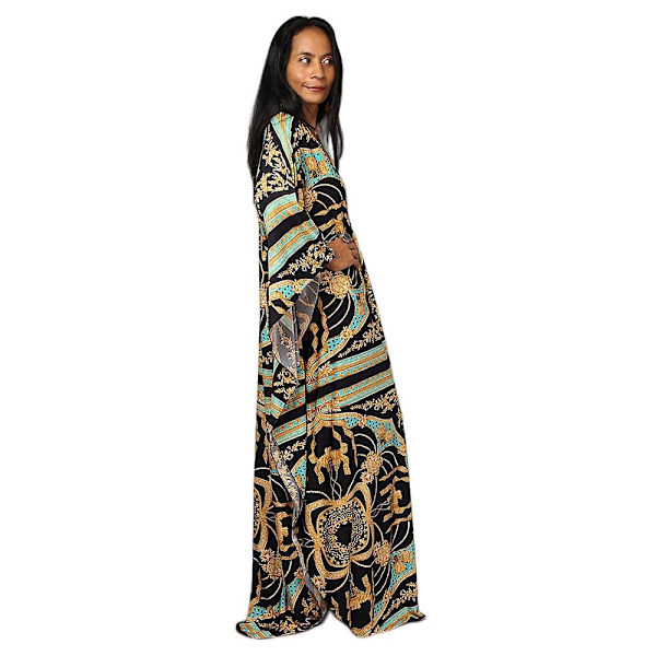 Kvinnors tryckta maxiklänning fladdermusärm strandklänning plus size solklänning strandkläder kaftan cover-ups Dn0533