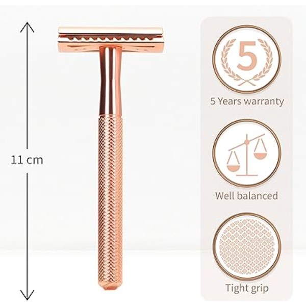1 st Rose Gold Dam Säkerhetshyvel för Kvinnor - Metall Damhyvel - Säkerhet