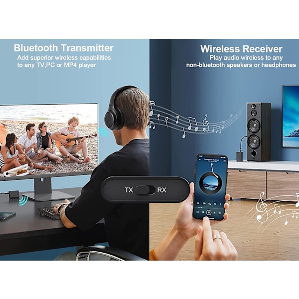 Bluetooth 5.0-sändare och -mottagare, 2-i-1 trådlös 3,5 mm-adapter, mini bärbar 3,5 mm-uttag, låg latens