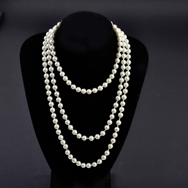 Imiteret perle lang halskæde 150 cm Trendy stil lang imiteret perle
