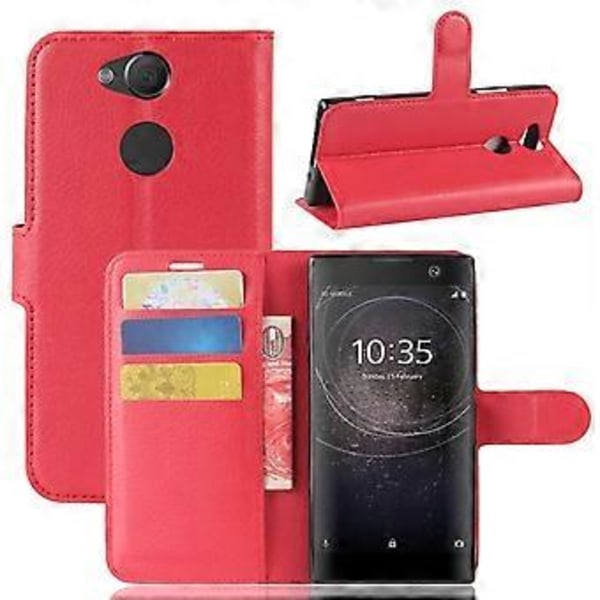 Litchi Tekstur PU Læder Magnetisk Wallet Cover til Sony Xperia XA2 - Rød Red