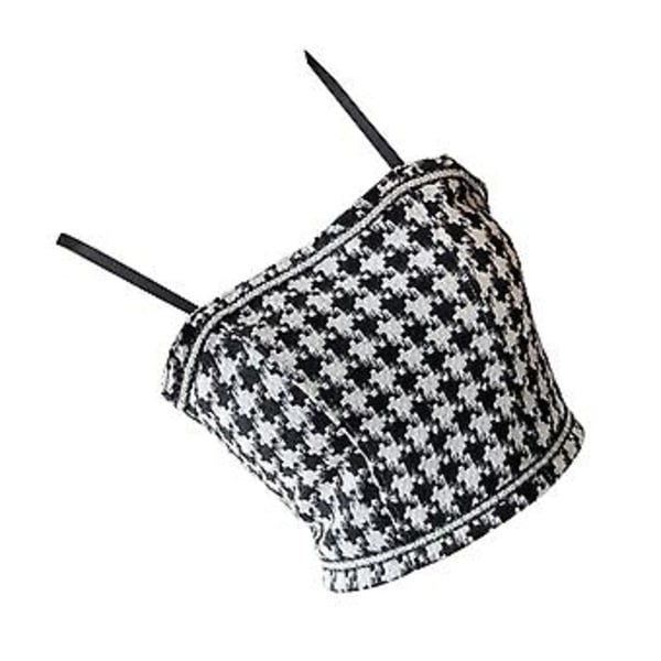 Houndstooth Slim Fit Tank Top Polstret Spaghetti Strop Camisole Houndstooth Slim Fit Camisole til Kvinder Piger Sort Fri Størrelse()
