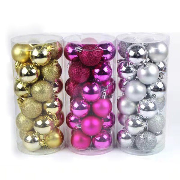 24-pack silverfärgade julgranskulor i 3 cm, blandade former med glitter