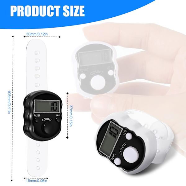 2 stk elektronisk fingerteller 5 siffer LED elektronisk fingerteller tilbakestillbar finger digital tilfeldig farge