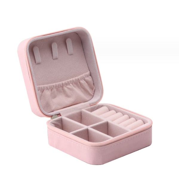 Pink, 9,5 * 9,5 * 5 cm lille bærbar syntetisk læder smykkeskrin