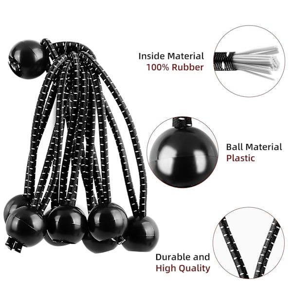 25 stk. kuglebungee-snore, elastiske bungee-snore presenning bungee-snore med kugler presenning-bindere ned elastisk reb telt bannere pavillon baldakin bungee-snore
