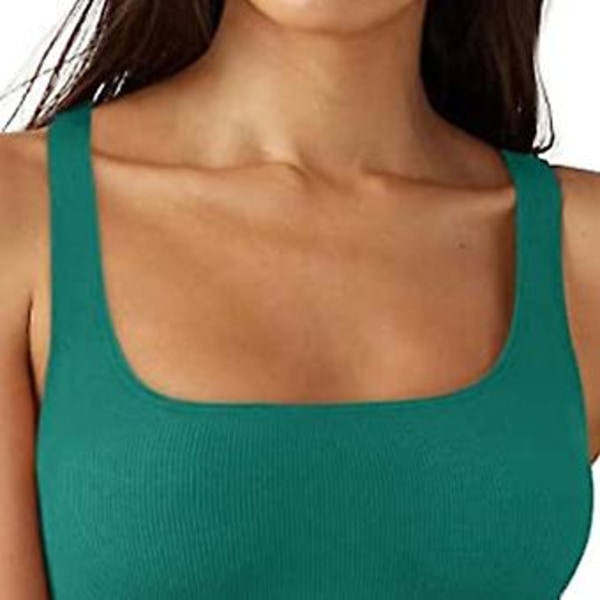 Kort Ærmeløs Tank Top Firkantet Hals Ren Farve Komfortabel Moderigtig Åndbar Casual til Fest Shopping (XLGrøn) Green XL