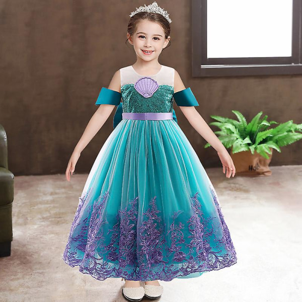 Girl Flower Lace Dress Wedding Baptism Christening Birthday Dress Pageant Tutu Dress（150cm Green）