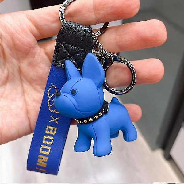 Fransk Bulldog Nyckelring Mode Punk PU Läder Rem Hund Nyckelringar För Kvinnor Väska Hänge Smycken Rosa