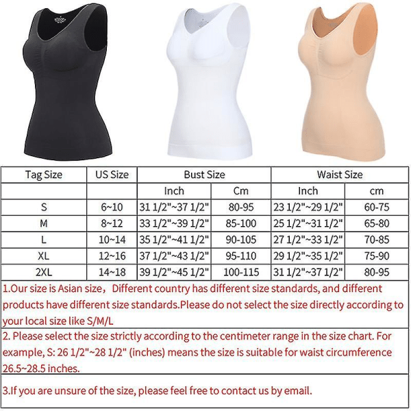 Kvinde Kontrol Vest Cami Sømløs Shapewear Toppe Slank Tummy Control Camisole Cami Polstret (L Hvid)