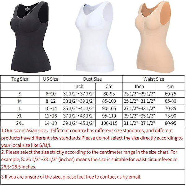 Kvinde Kontrol Vest Cami Sømløs Shapewear Toppe Slank Tummy Control Camisole Cami Polstret (XL Sort)