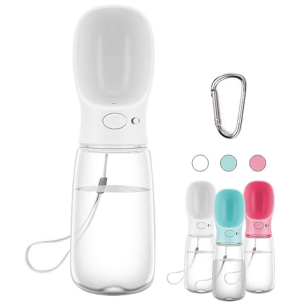 Bærbar vannflaske for hund - Reiseflaske for hundelufting - Vannflaske for valp - Lekkasjesikker vannflaske for hund - 550 ml - Hvit