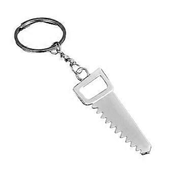 Pakke med 5 kreative nøgleringe med hammerform, metalnøgleringe, værktøjstema, moderigtig metalnøgleholder, sølv With teeth 01