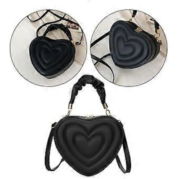 Hjärtformad Axelväska Crossbody Väska Söt Enfärgad Trendig PU Casual Satchel Crossbody Plånbok för Kvinnor Födelsedagspresent (Svart) Black