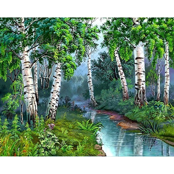 30x40cm Aikuiset Lapset 5D DIY Timanttimaalaussetti - Joki Metsässä