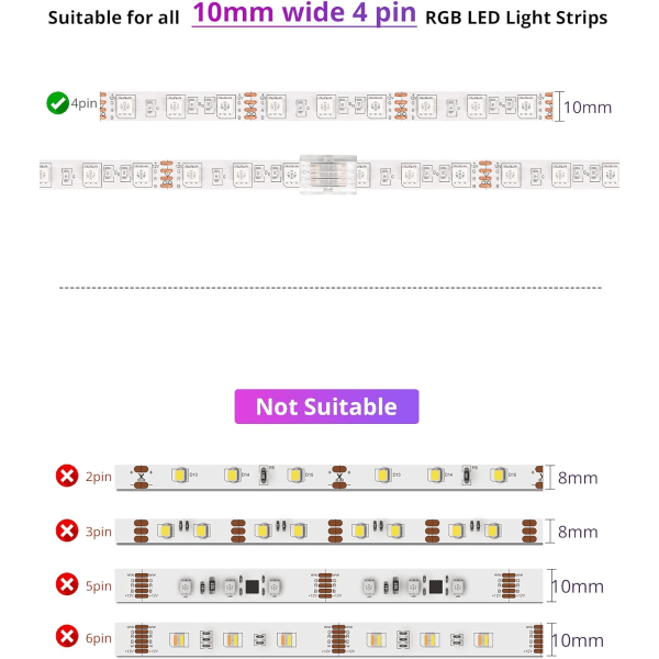 10-pack 4-stifts 10 mm LED-remsanslutning Lödfri LED-adapter