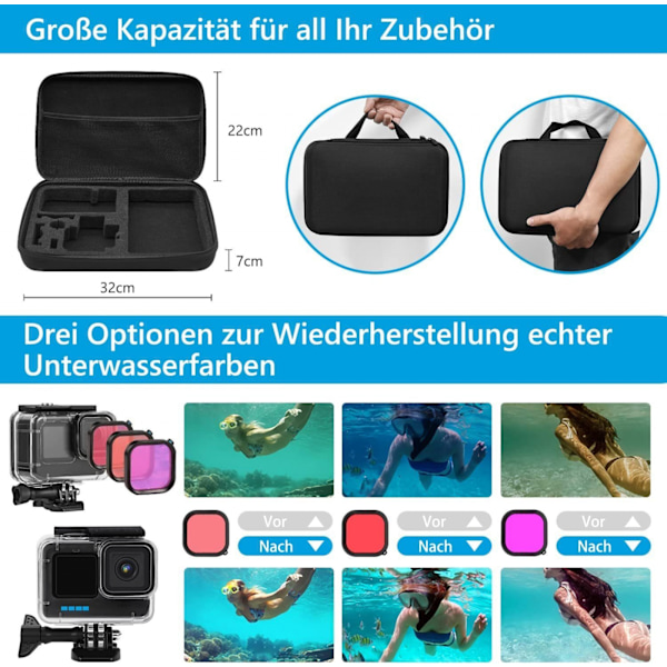 Kameraregnhylsa Tillbehör Set Kit Bundle GoPro Hero10Hero9 Vattentät