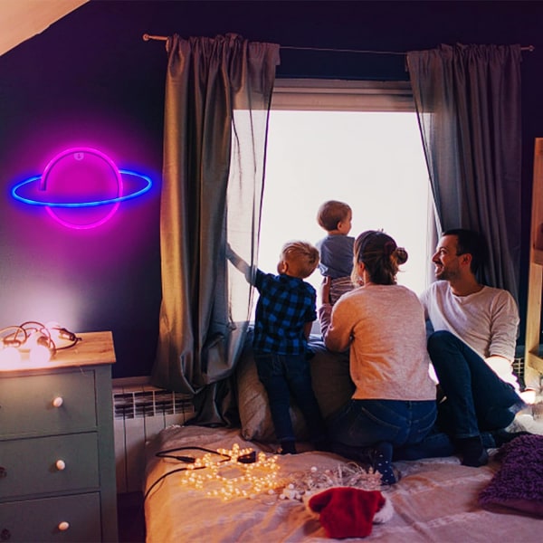 Planet LED Neon Lys Neon Lys Skilt for Vegg USB eller Batteridrevet LED Neon Skilt for Soverom, Fest, Bord og Veggdekorasjonslys, Morsdagsgave og Barnegave