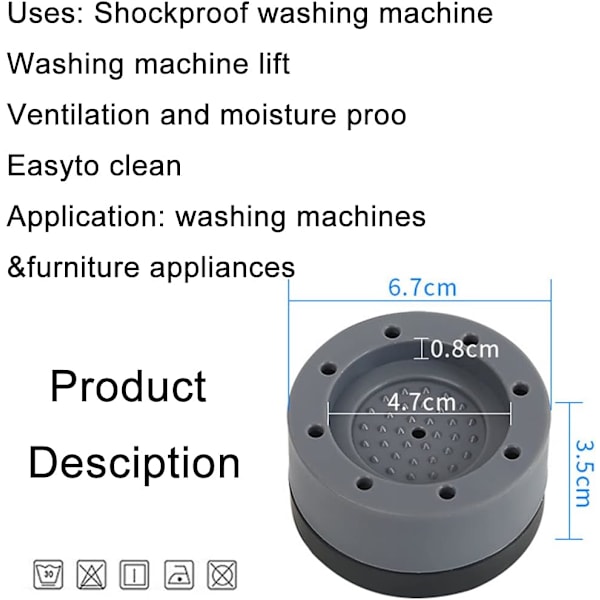 8 stk Anti-vibrasjonsmatter for vaskemaskin Runde Pads