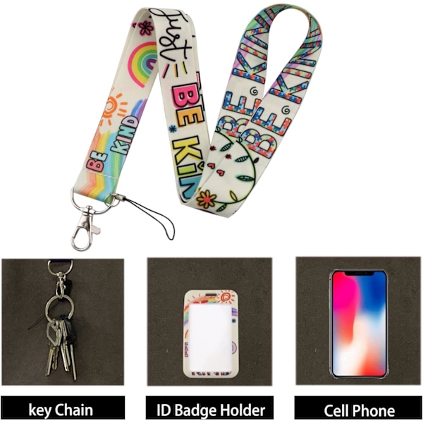 Regnbue-snore med klips, mobiltelefon-snore til hals med snoreklips, egnet til nøgle-ID-badges, D