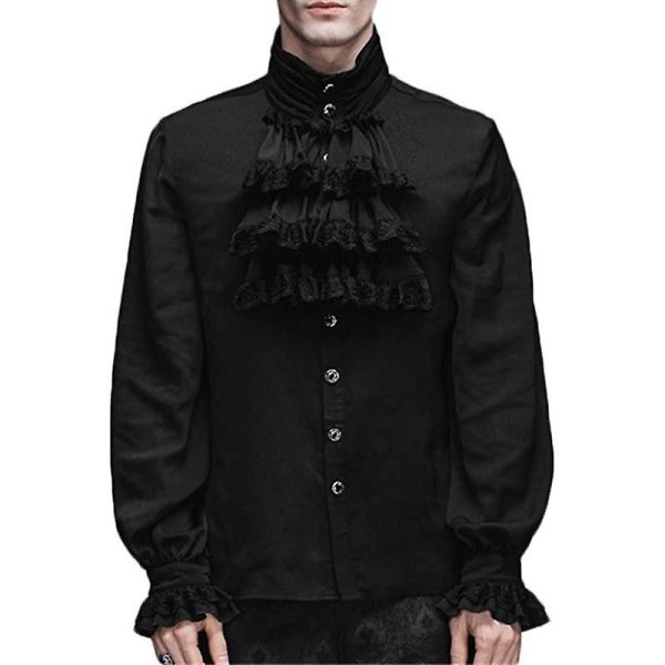 Piratskjorta för män Renaissance medeltida cosplay-tröja（L svart）