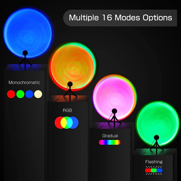Auringonlaskun valaisin, 16 väriä projektorivalo jalustalla