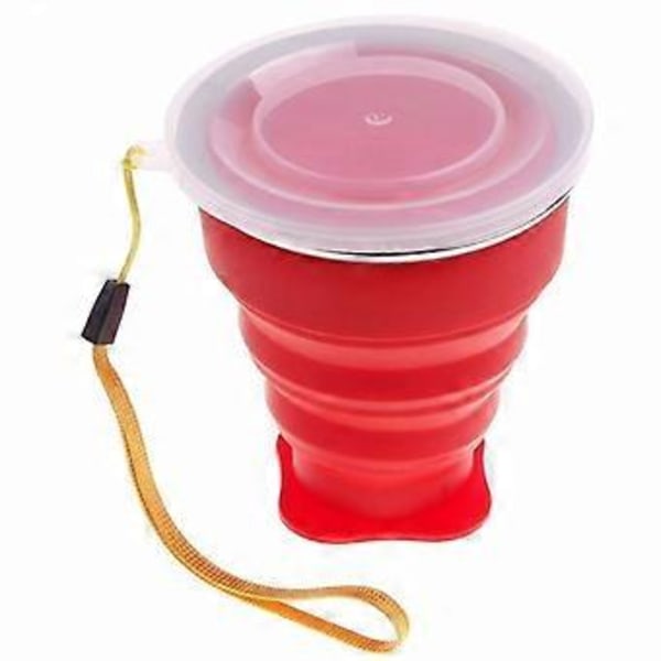 Bärbar hopfällbar silikonmugg med lock för utomhusbruk, kaffemugg, campingmugg Red