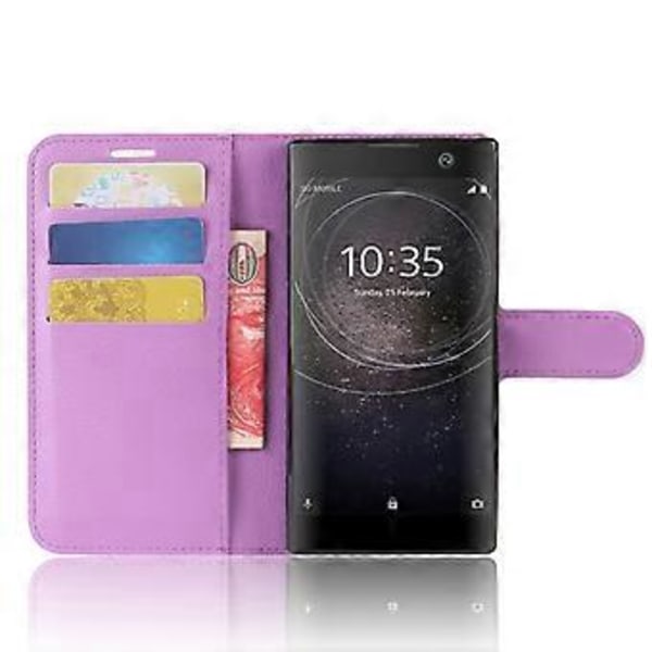 Litchi Tekstur Stand Læder Wallet Mobil Case til Sony Xperia XA2 - Lilla Purple