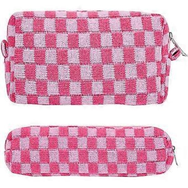 2 st Rutiga Kosmetikväskor Pennfodral Bärbar Rese Toalettväska Rutiga Pennväskor Sminkborstar Förvaringspåse Pappersorganisatör Påse (Rosa) Pink