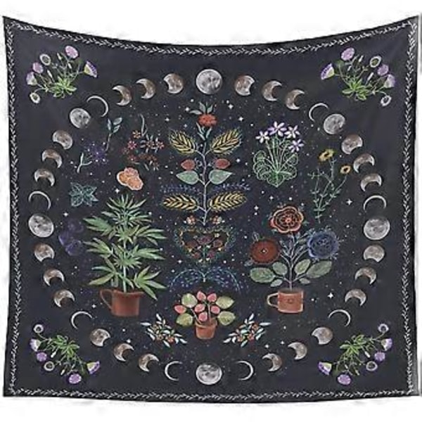 Plantetisk billedvev, botanisk månefase billedvev veggteppe natur billedvev blomster billedvev