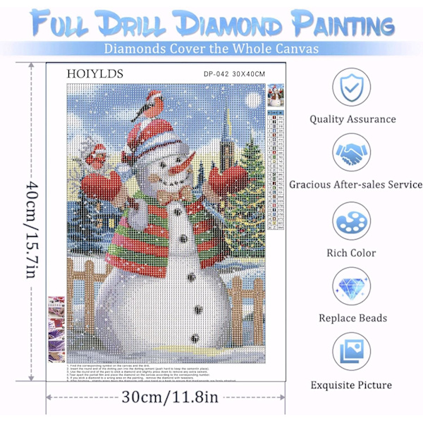 Jouluaiheinen timanttimaalaussarja aikuisille - Pyöreä lumiukko täydellä poralla aloittelijoille, 5D-maalaus timanttikuvilla Gem Art DIY -maalaussarjat askartelupakkaukset aikuisille 12x16 tuumaa