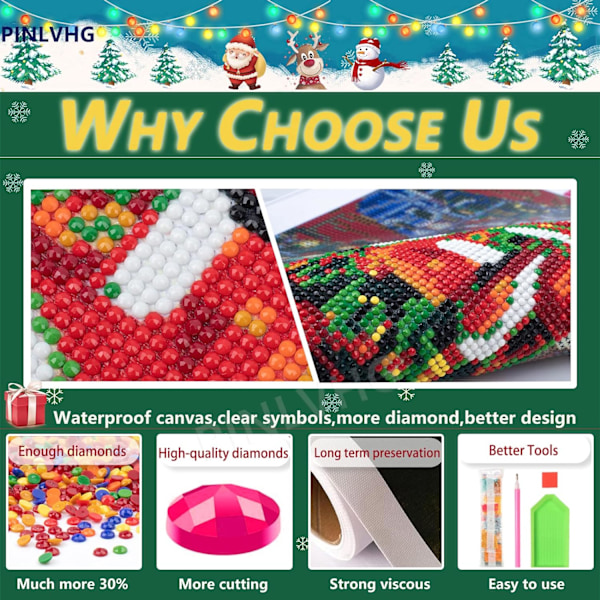 Julklapp Diamantmålning Kits för Vuxna, 5D Digital Målning för Barn Nybörjare, Full DIY för Väggdekor, Julgåva (Tomten 30,5 x 40,6 cm)