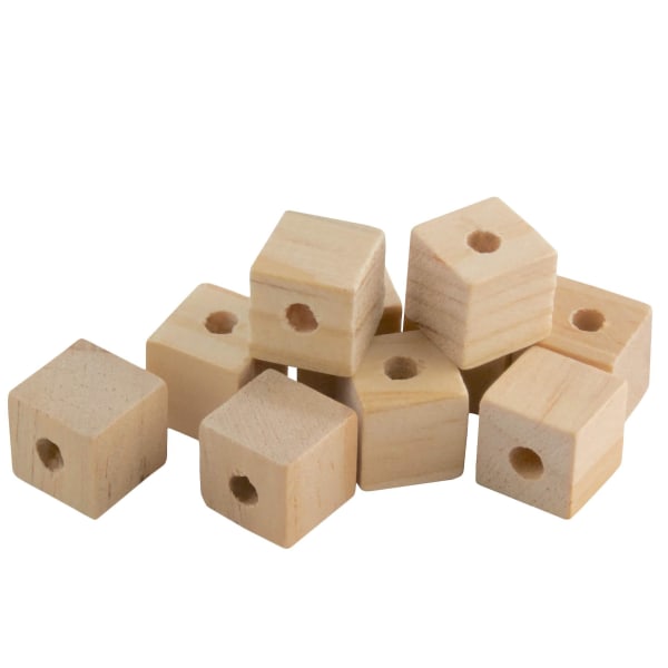 1&quot; Wood Cubes With Holes - 50 Pack - Unfinished Solid Wood Beads For Diy Craft And Building Projects