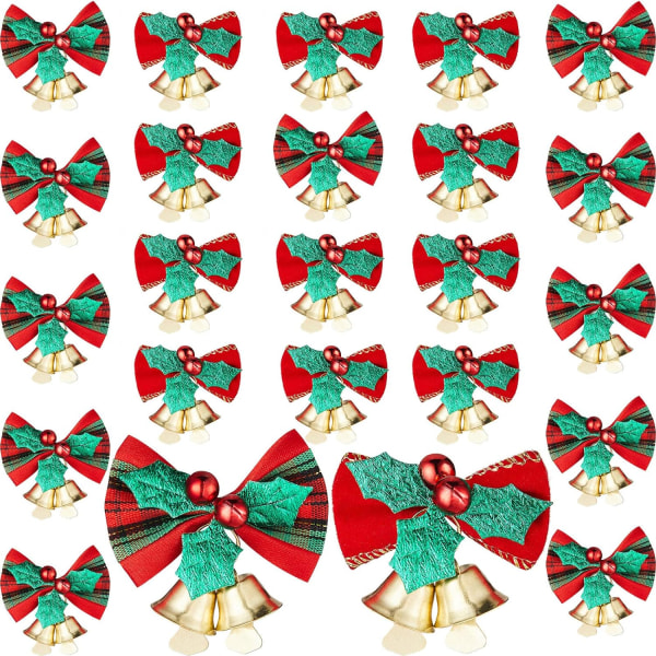24 stycken mini julrosetter med klockor Julgransknut Häng