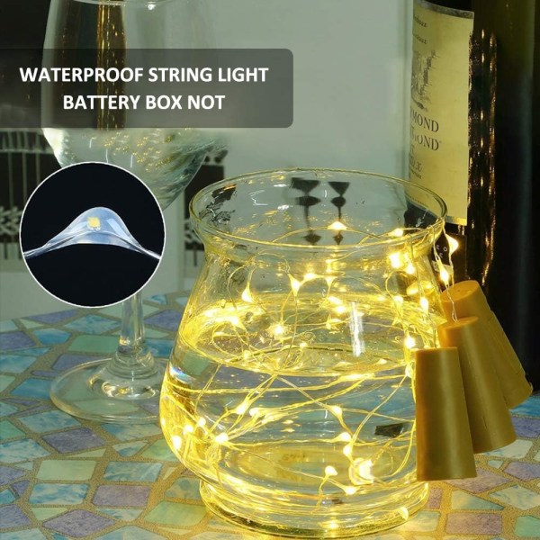 LED-flaskor med kork - 2 m 20 LED batteridriven koppar W
